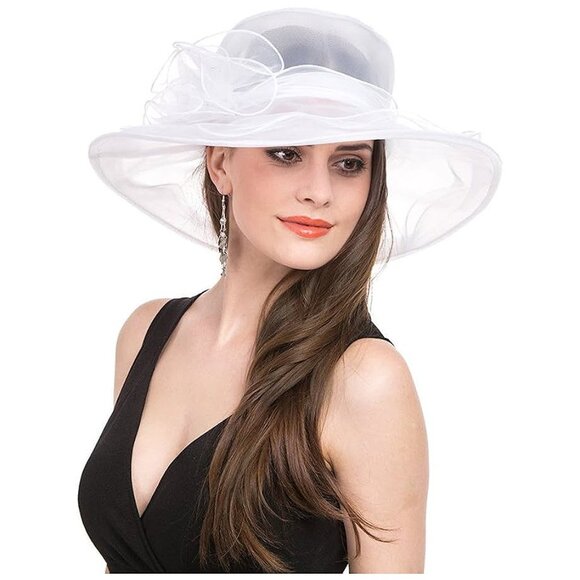 WOMEN'S Organza Church Hat/F1-burgundy Black Flower - Picture 4 of 4